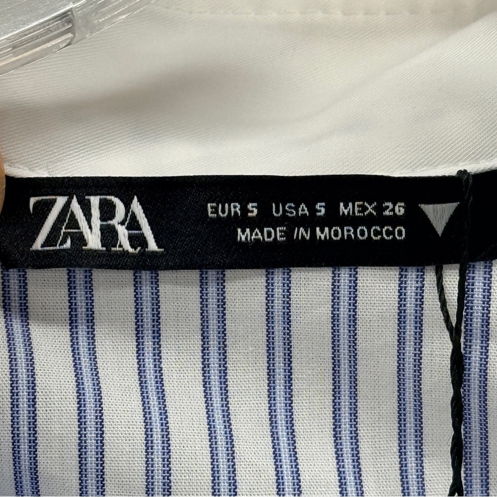 NWT Zara Blue Striped Patchwork Cropped Long Sleeve Button Up Top Shirt Size S - Picture 2 of 12